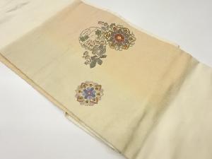 金彩華文に雪輪・紅葉・花葉模様刺繍暈し名古屋帯